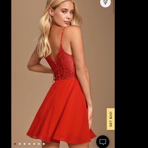 Flirting with Forever Red Lace Button Back Skater Dress
